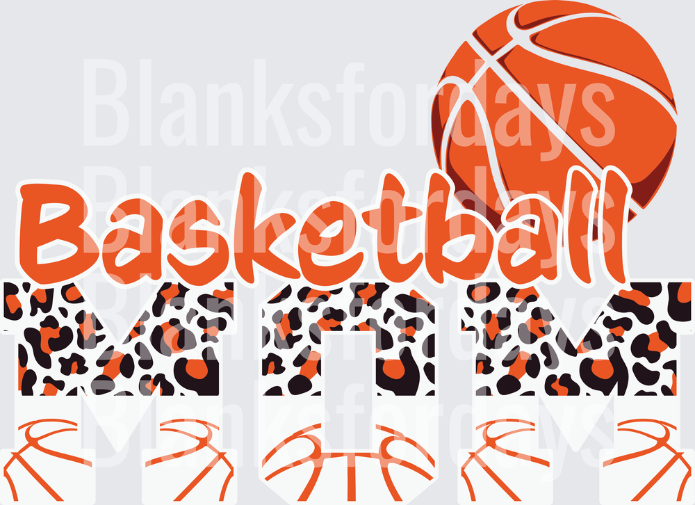 Basketball Mom Leopard Print Letters with Ball and Hoops (DTF)
