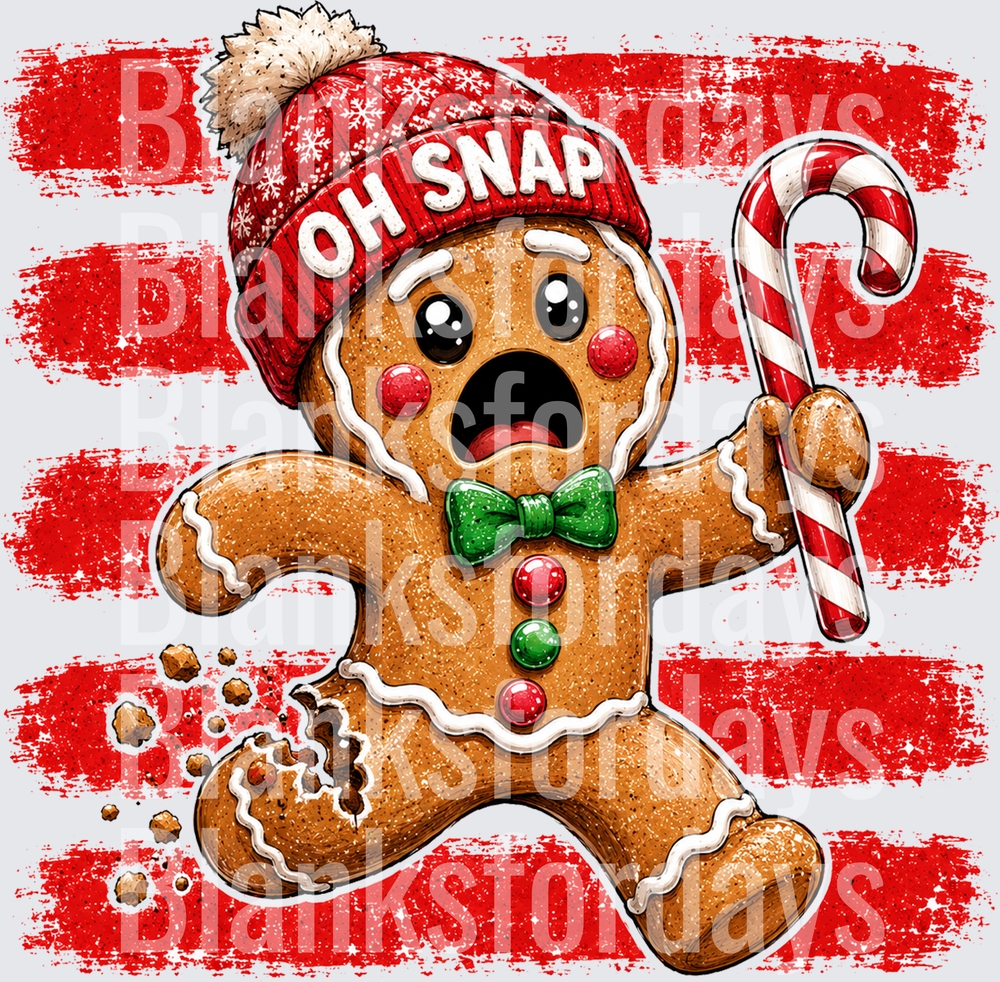 Oh Snap Gingerbread Man Broken Leg Candy Cane Christmas (DTF)