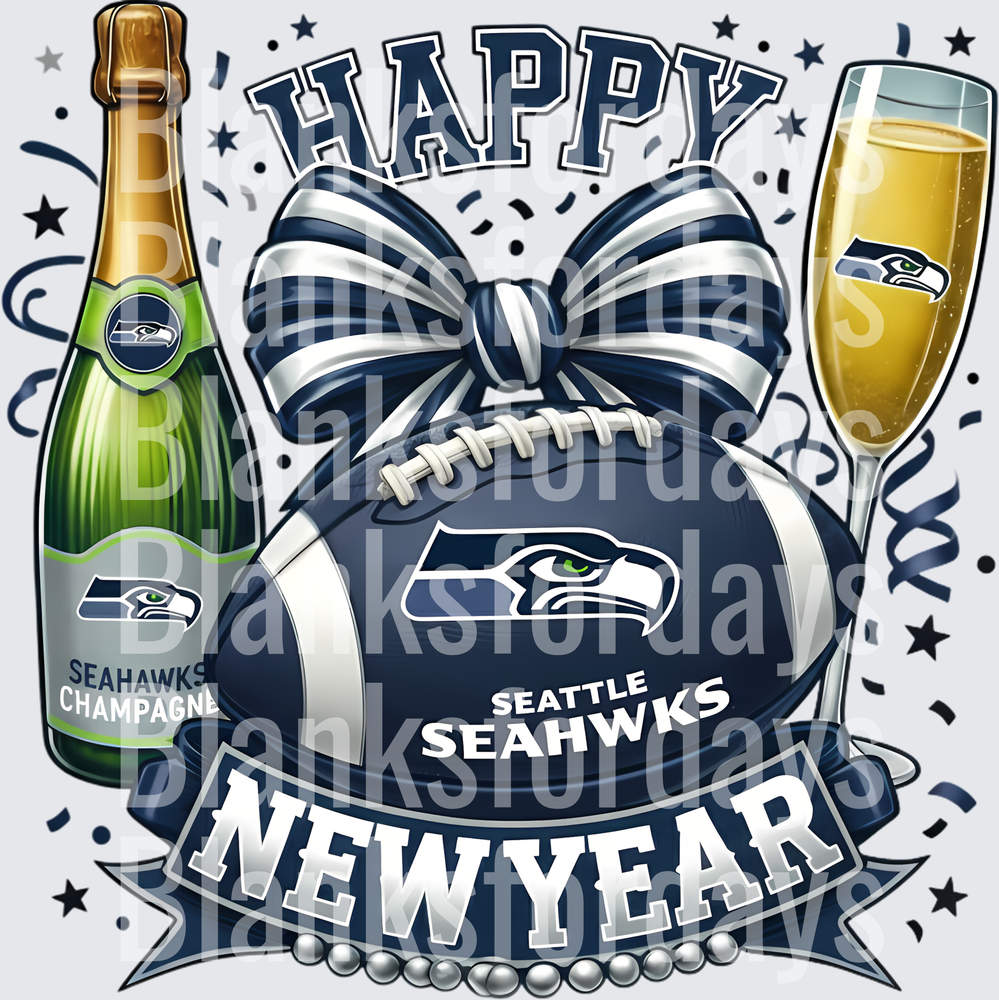 Happy New Year Seattle Seahawks Football Champagne Celebration (DTF)