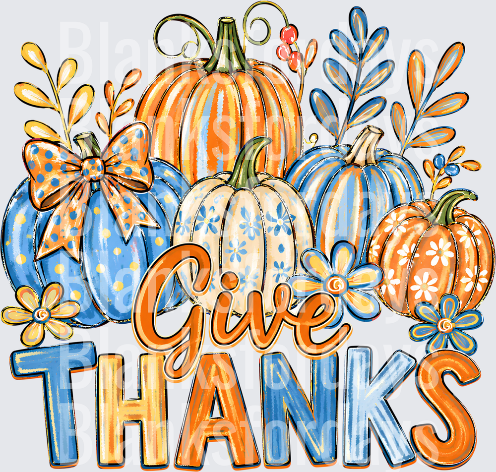 Give Thanks Boho Pumpkin Patch Fall Floral Thanksgiving (DTF)
