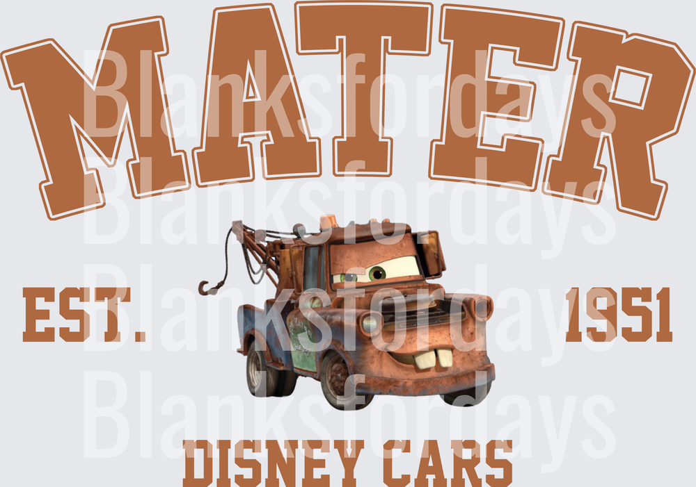 Mater Disney Cars EST 1951 Collegiate Varsity Arch Design (DTF)