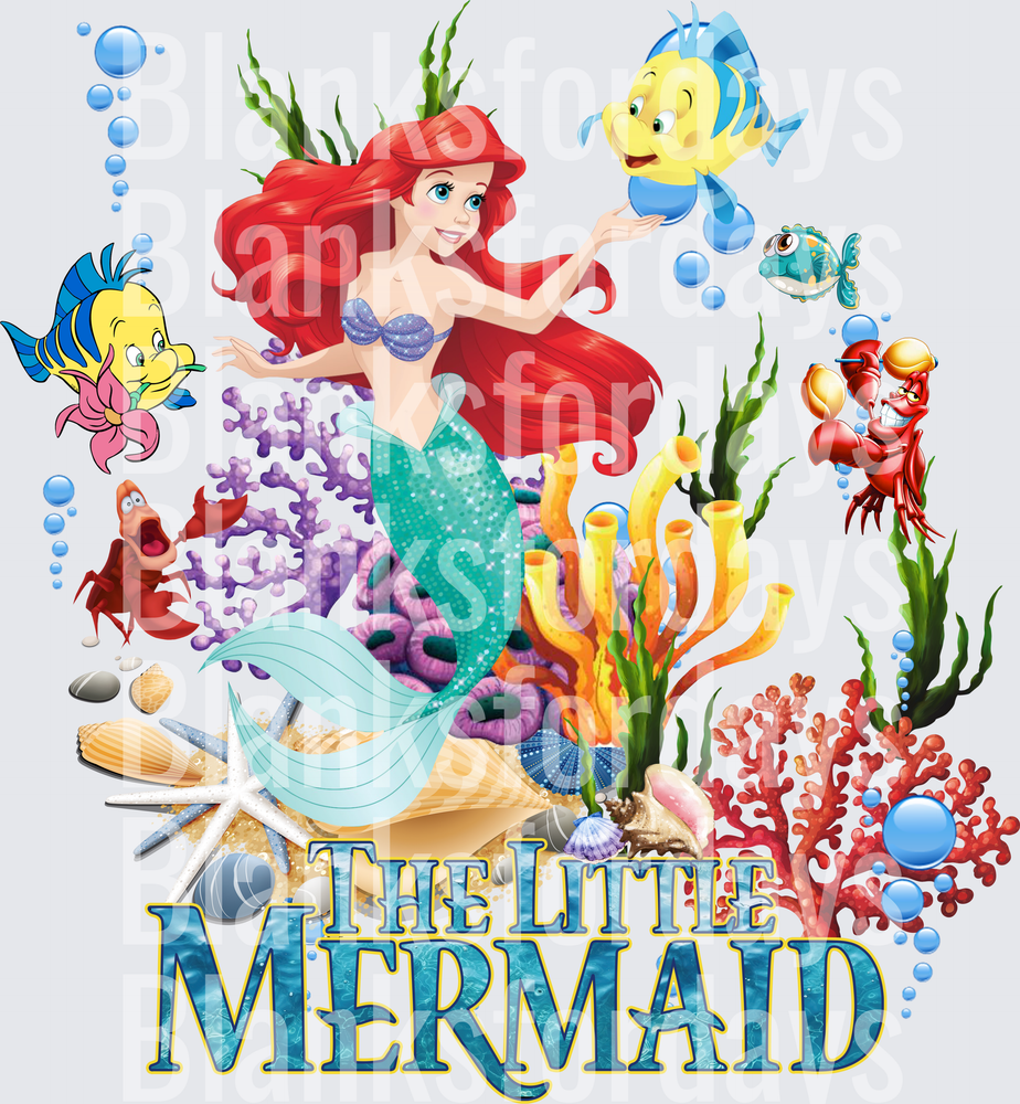 Ariel Flounder Sebastian The Little Mermaid Ocean Scene (DTF)