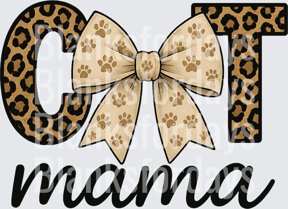 Cat Mama Leopard Print Letters Paw Print Bow (DTF)