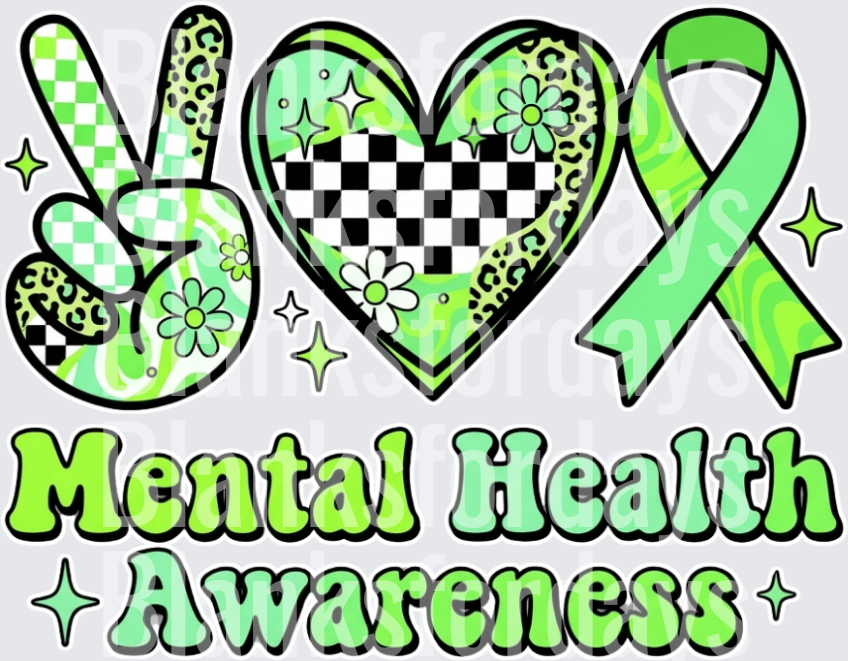 Peace Love Mental Health Awareness Green Ribbon Groovy (DTF)