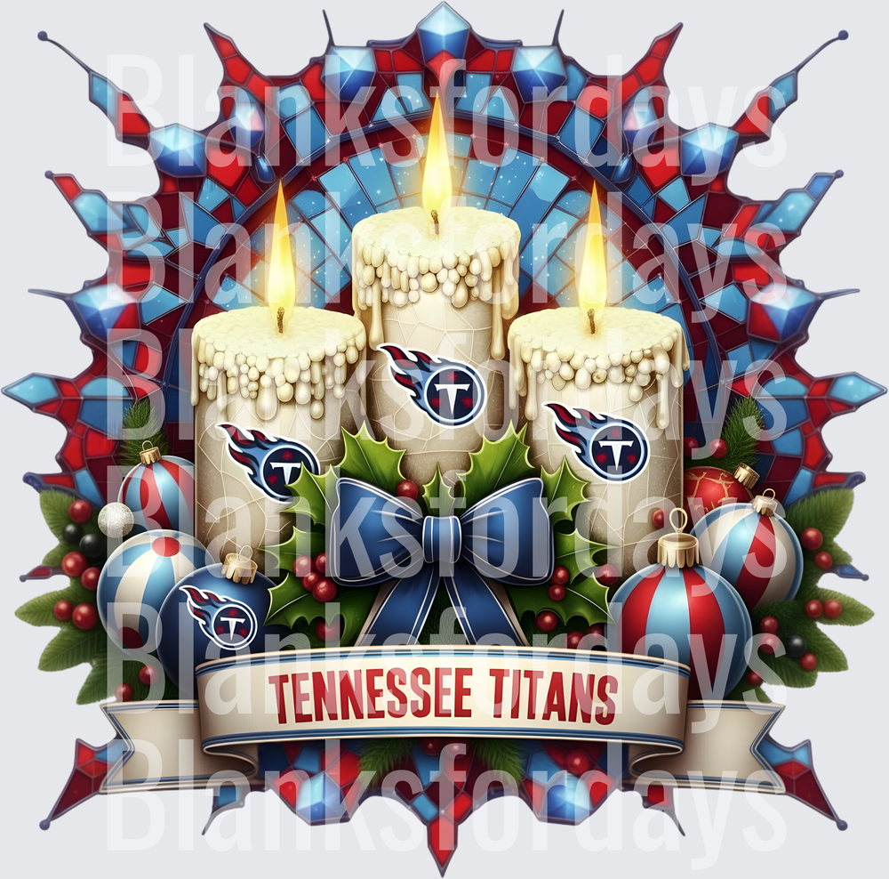 Tennessee Titans Christmas Candles Stained Glass Holiday (DTF)