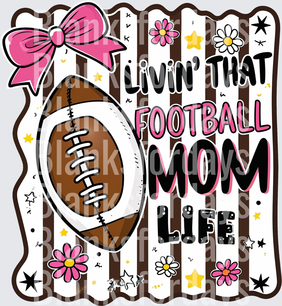 Livin That Football Mom Life Pink Bow Floral Striped Design (DTF)
