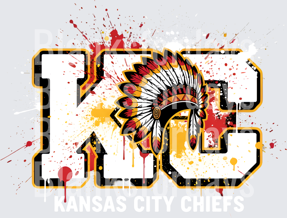 KC Kansas City Chiefs Bold Letters Native Headdress Splatter (DTF)