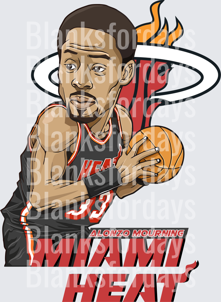 Alonzo Mourning Miami Heat #33 Caricature Art (DTF)