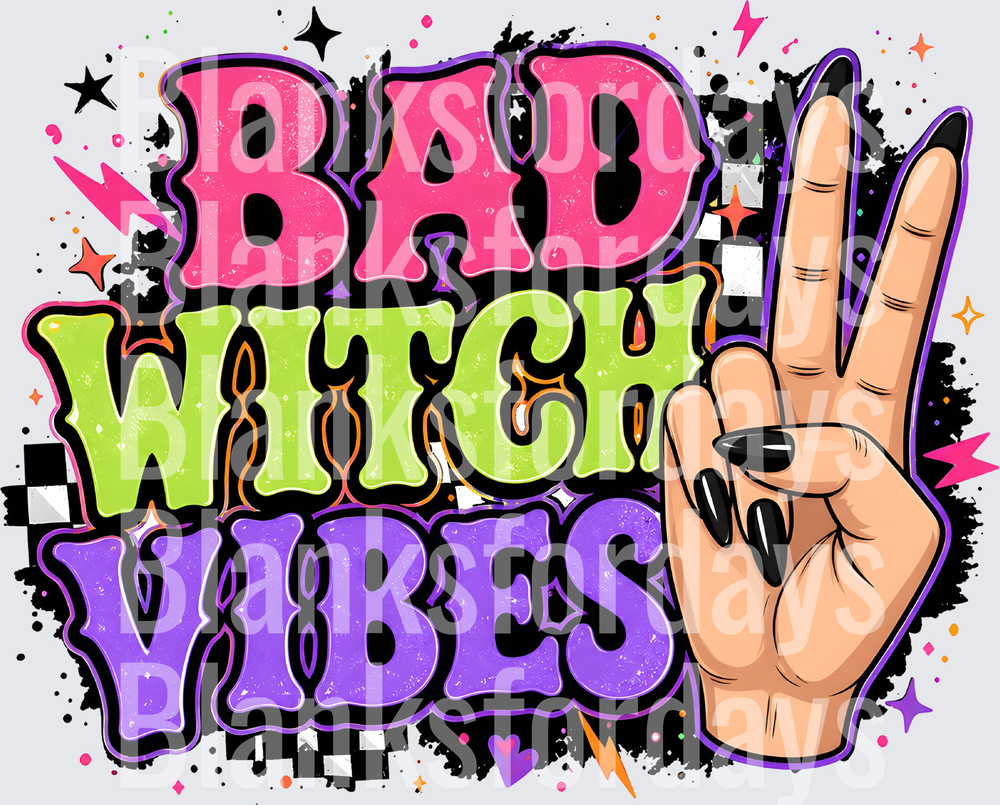 Bad Witch Vibes Halloween Peace Sign Graffiti Retro Design (DTF)