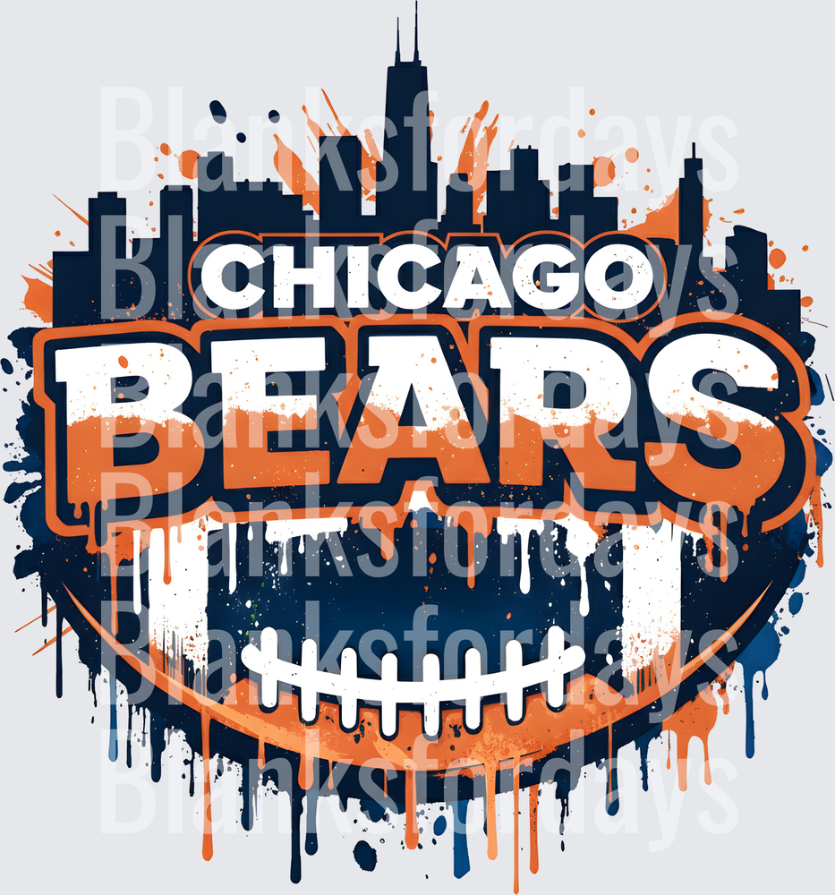 Chicago Bears NFL Grunge Splatter Football Skyline Design (DTF)