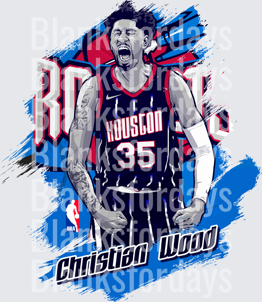 Christian Wood Houston Rockets 35 Hype Illustrated Art (DTF)