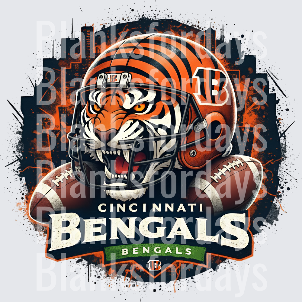 Cincinnati Bengals Fierce Tiger Mascot Grunge Football (DTF)