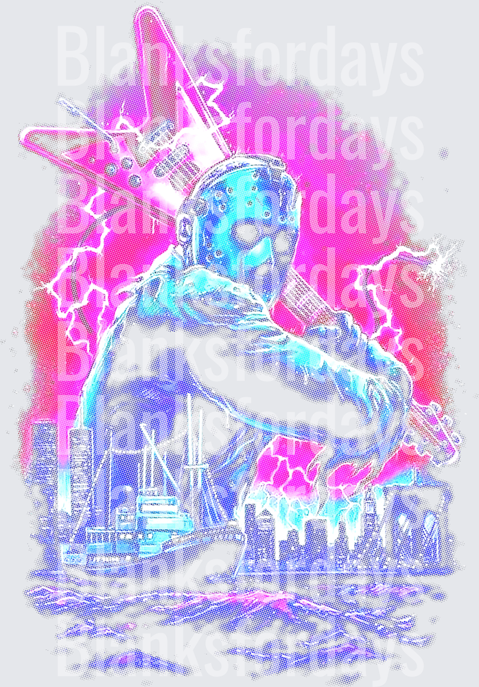 Neon Glowing Kaiju Monster Rising Over City Lightning (DTF)