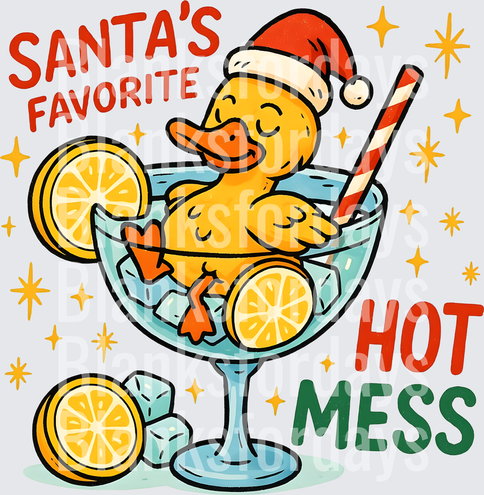 Santa's Favorite Hot Mess Christmas Duck in Margarita Glass (DTF)