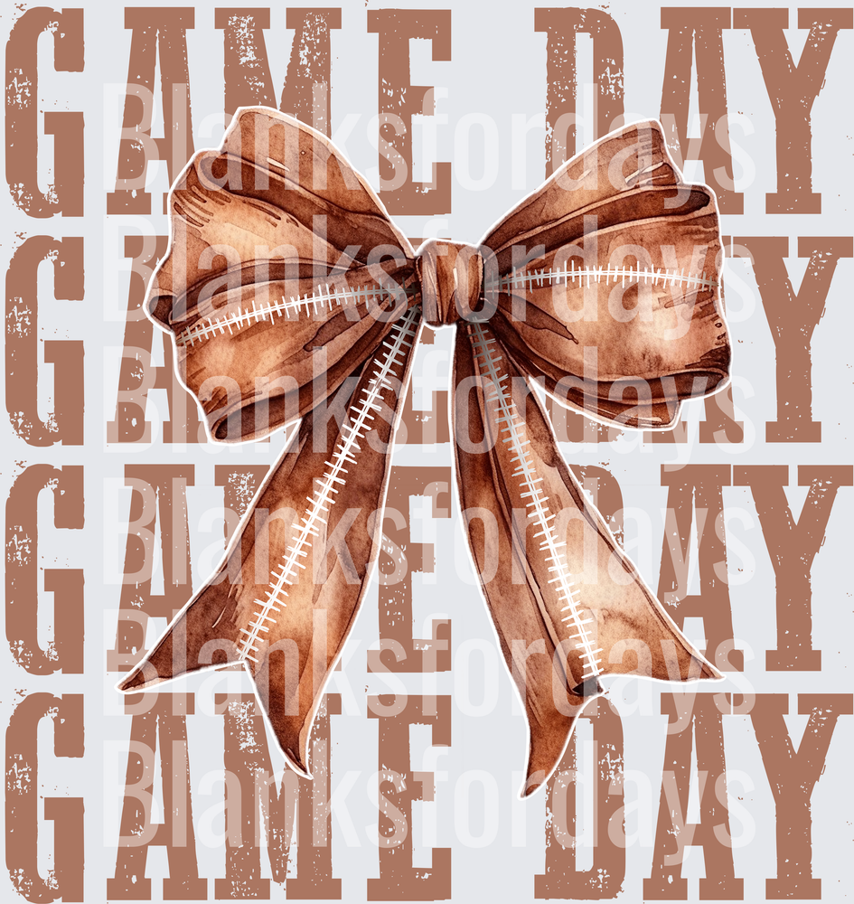 Game Day Football Laces Bow Distressed Repeat Text (DTF)