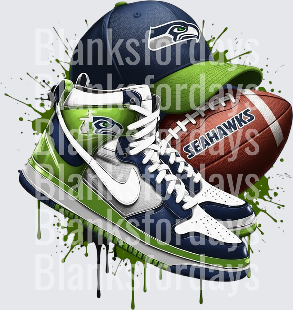 Seattle Seahawks Sneakers Hat Football Splatter (DTF)
