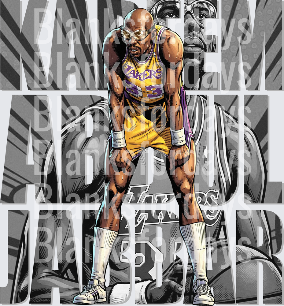 Kareem Abdul-Jabbar Lakers 33 Comic Art Illustration (DTF)