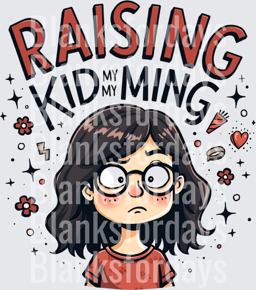 Raising My Kid My Ming Funny Cartoon Girl With Glasses (DTF)