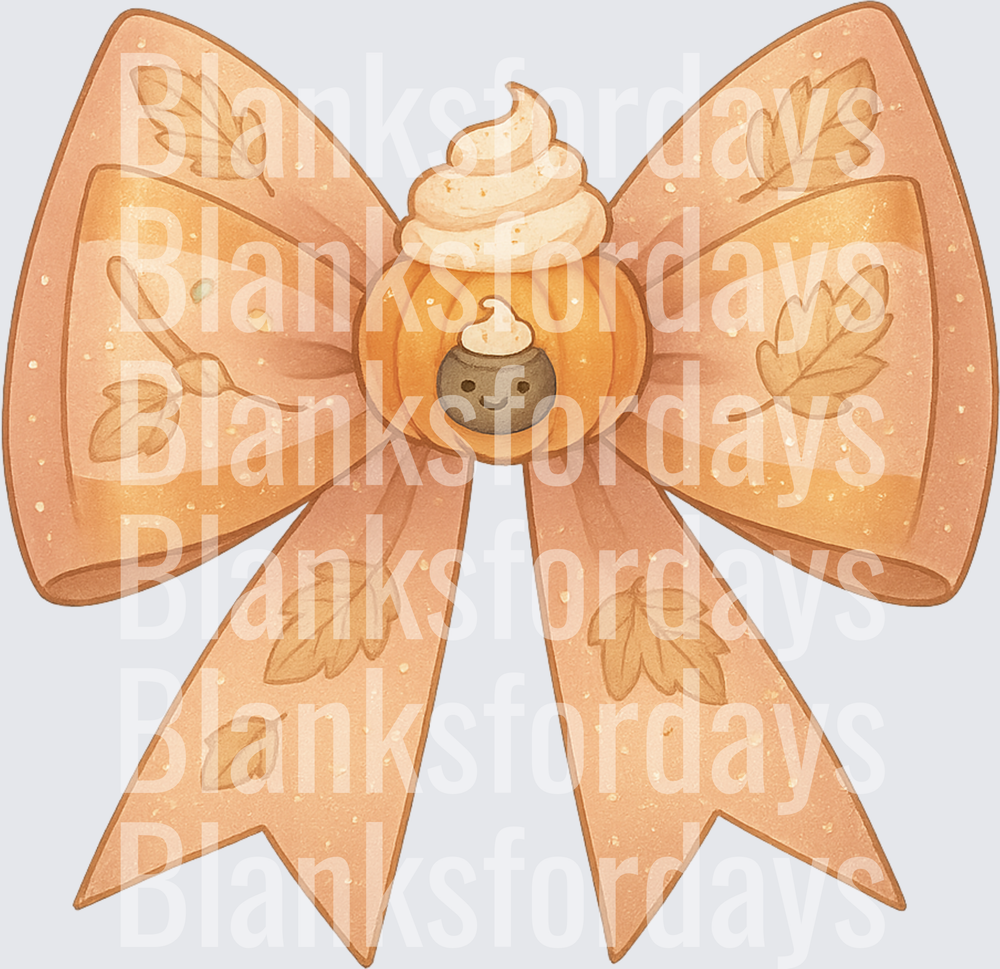 Pumpkin Spice Kawaii Bow with Autumn Leaves and Whipped Cream (DTF)
