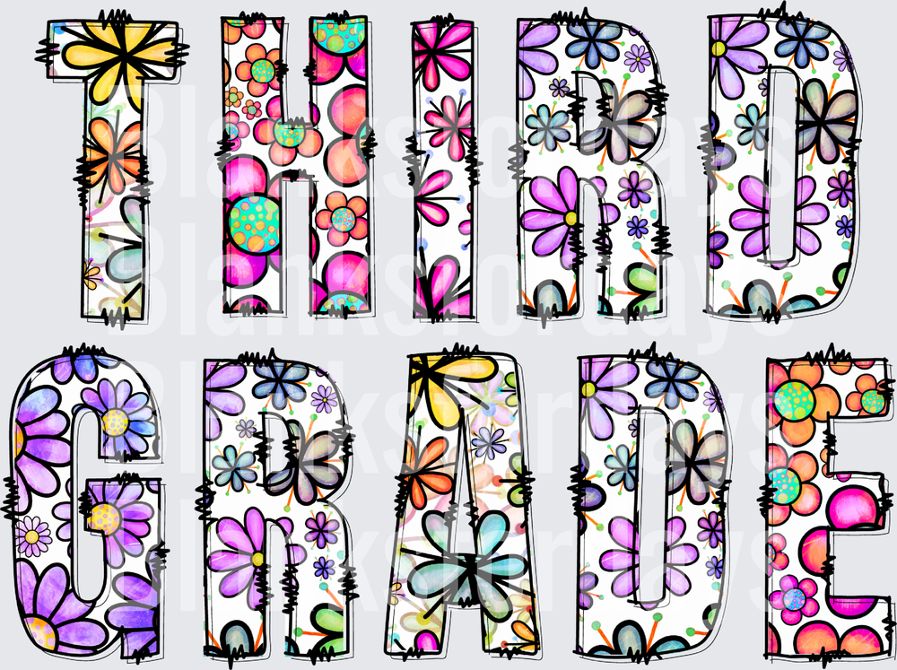 Third Grade Floral Doodle Sketch Letter Design (DTF)