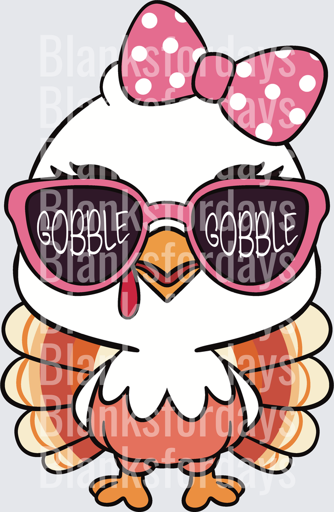 Cute Girl Turkey Pink Polka Dot Bow Gobble Gobble Sunglasses (DTF)