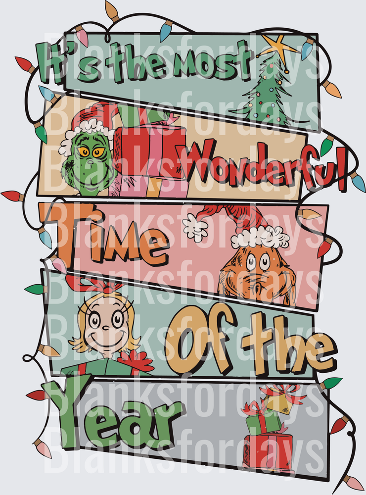 Grinch It's The Most Wonderful Time Of The Year Christmas Lights (DTF)