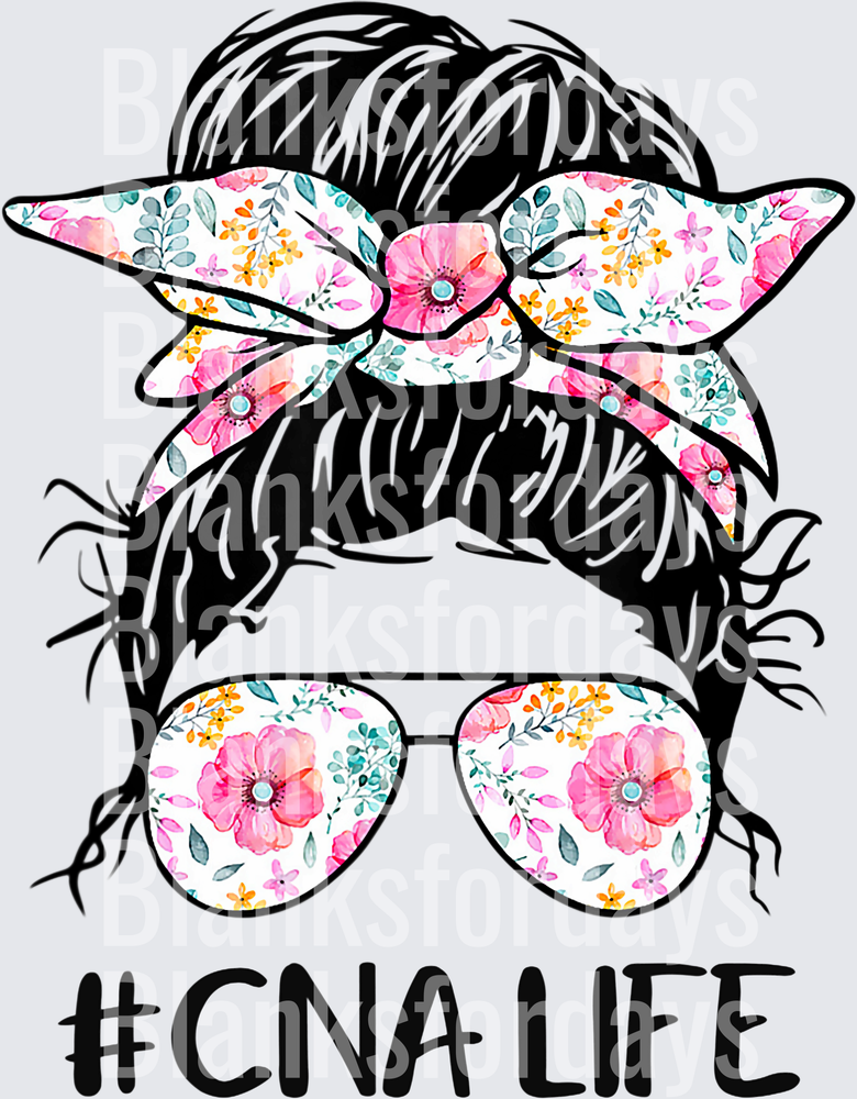 CNA Life Messy Bun Girl Floral Bandana Sunglasses (DTF)