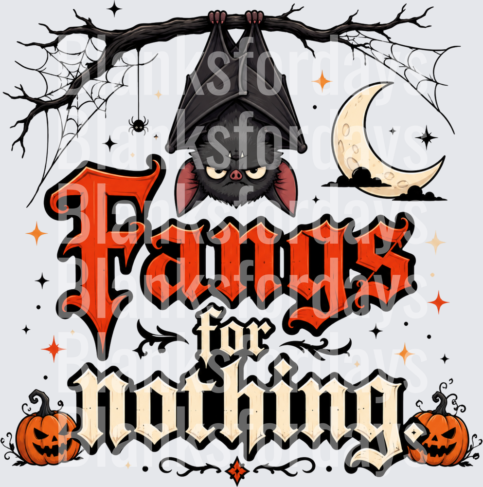 Fangs For Nothing Halloween Bat Pumpkin Crescent Moon Design (DTF)