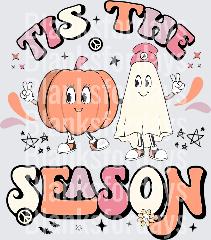 Tis The Season Retro Groovy Halloween Pumpkin Ghost Duo (DTF)