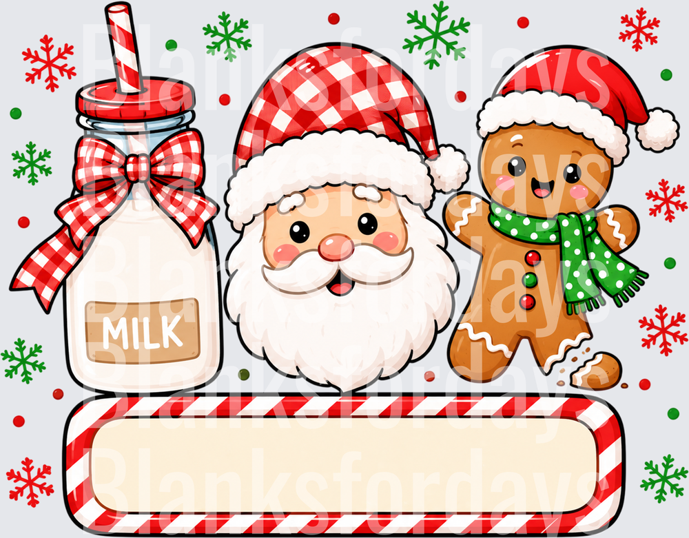 Santa Gingerbread Man Milk Bottle Christmas Name Tag (DTF)