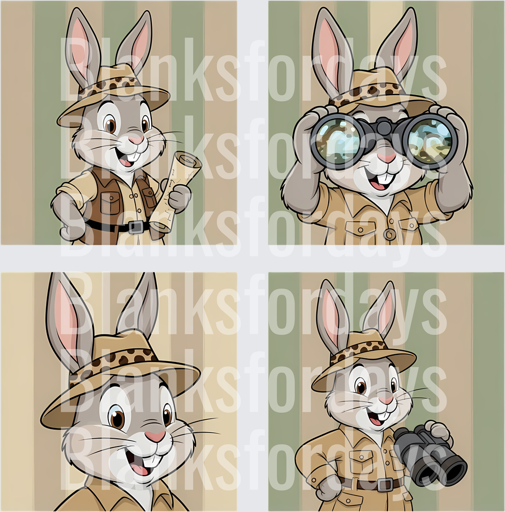 Safari Explorer Bunny Rabbit Four-Panel Set (DTF)