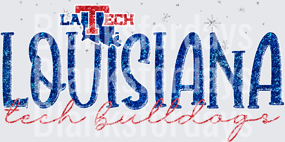Louisiana Tech Bulldogs Glitter Sparkle Blue Red Design (DTF)
