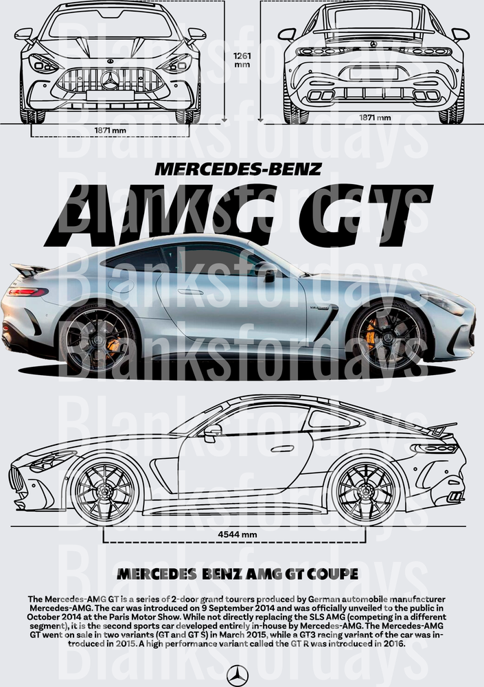 Mercedes-Benz AMG GT Coupe Blueprint Technical Drawing (DTF)