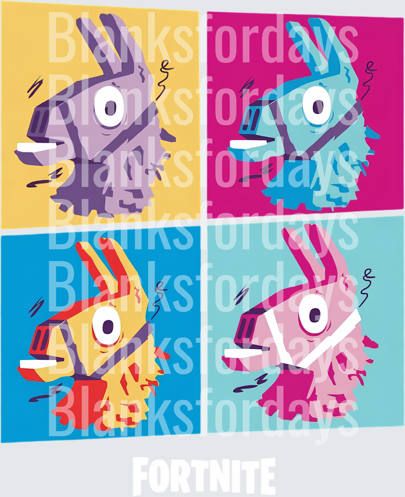 Fortnite Loot Llama Pop Art Four Panel Grid Design (DTF)