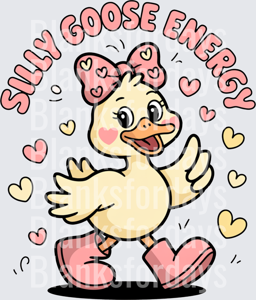 Silly Goose Energy Cute Duck with Pink Bow and Hearts (DTF)