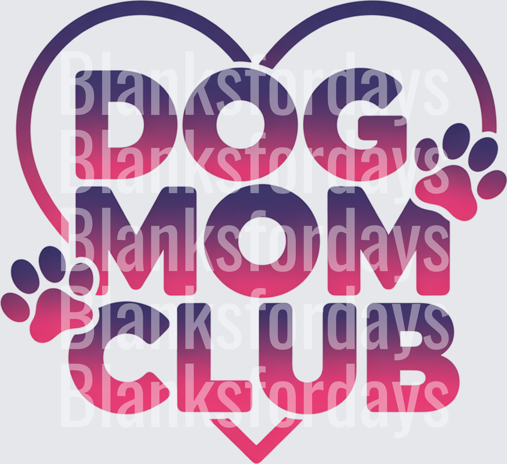 Dog Mom Club Heart Paw Print Purple Pink Gradient Design (DTF)