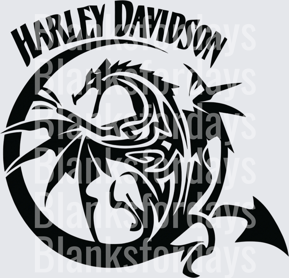 Harley Davidson Tribal Dragon Circle Logo Black (DTF)