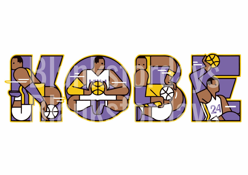 Kobe Bryant Name Art Purple Gold Basketball Legend #24 (DTF)