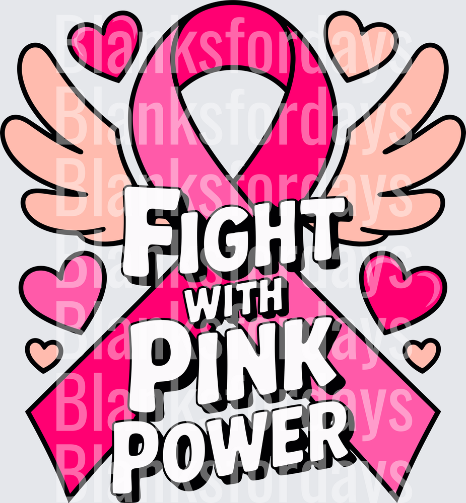 Fight With Pink Power Breast Cancer Awareness Ribbon Wings Hearts (DTF)