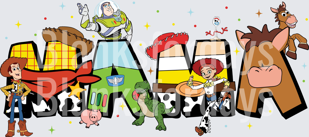 Toy Story MAMA Letter Design with Woody Buzz Jessie Rex Bullseye Forky Hamm (DTF)