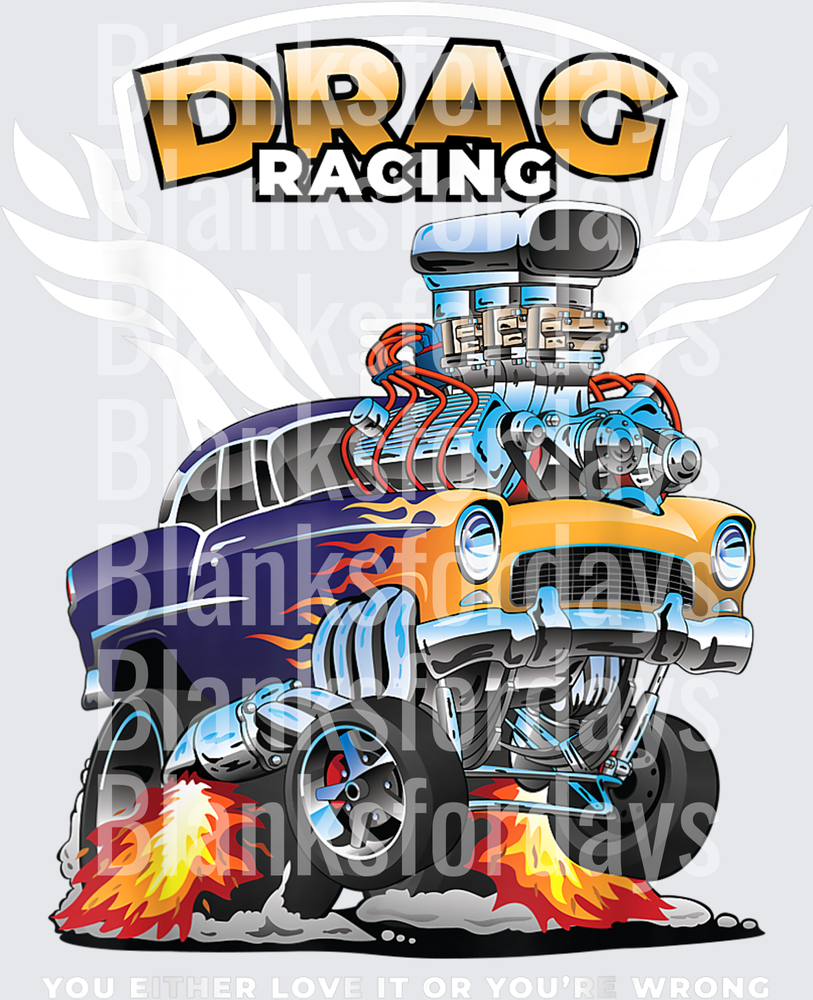 Drag Racing Classic Gasser Hot Rod Cartoon Muscle Car Flames (DTF)