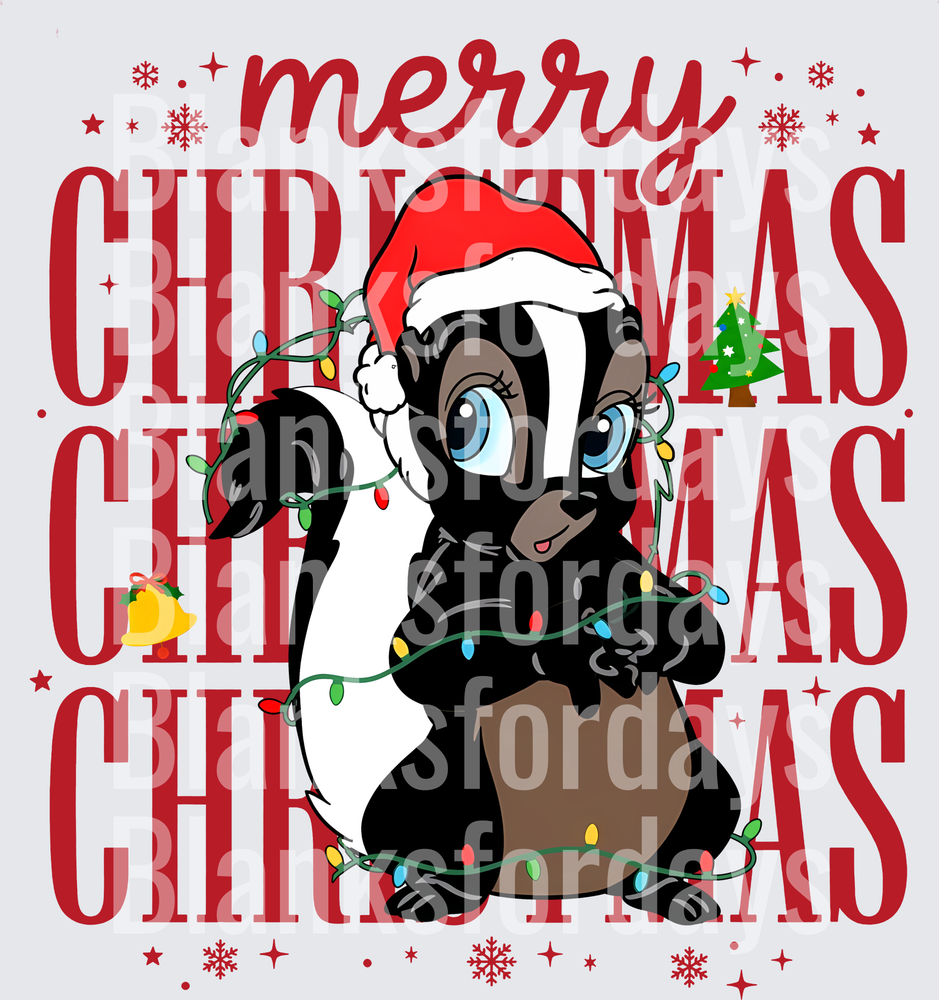 Merry Christmas Cute Skunk Santa Hat Christmas Lights (DTF)