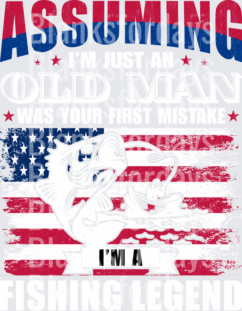 Assuming I'm Just An Old Man Fishing Legend American Flag (DTF)