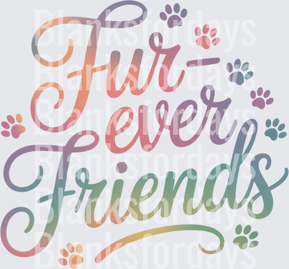 Fur-Ever Friends Rainbow Gradient Script with Paw Prints (DTF)