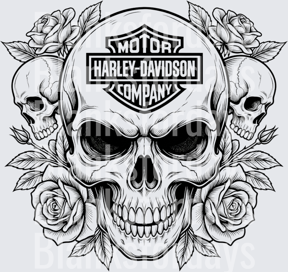 Harley-Davidson Motor Company Triple Skull Roses Gothic (DTF)