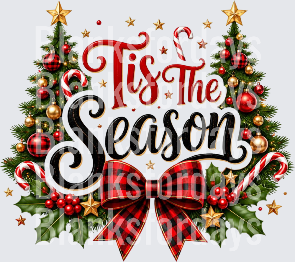 Tis The Season Buffalo Plaid Bow Christmas Trees Holly (DTF)