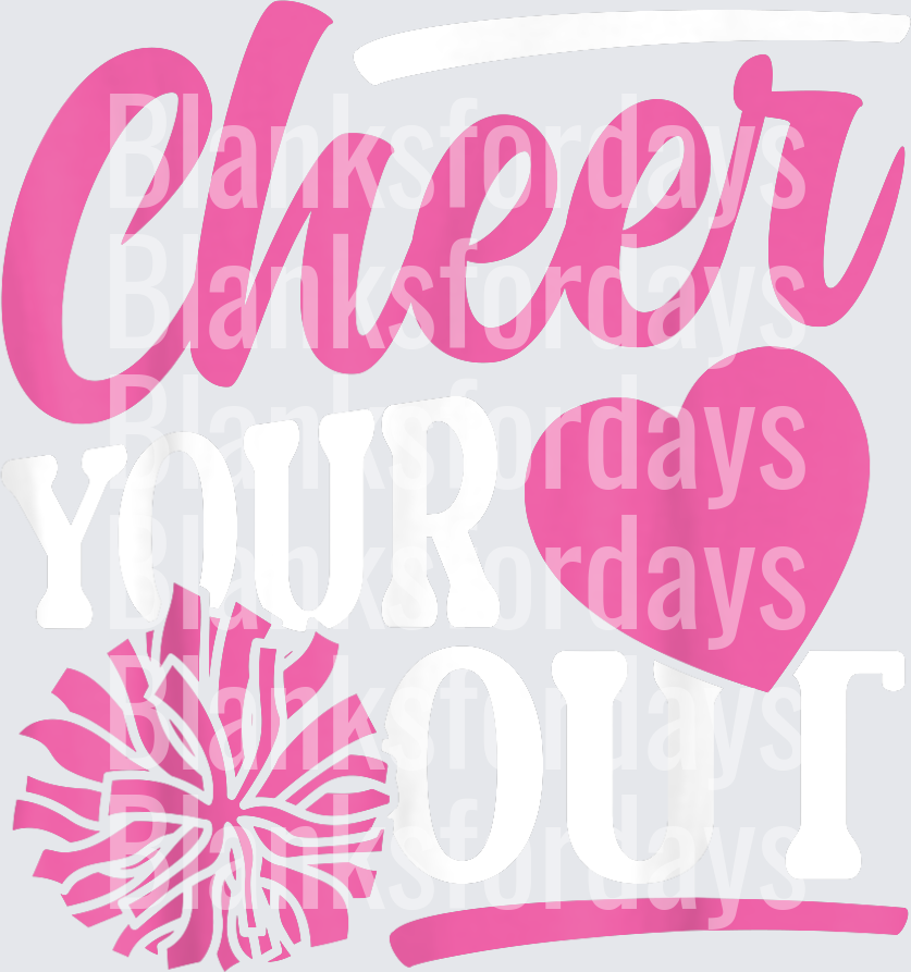 Cheer Your Heart Out Pink Pom Pom Cheerleading Design (DTF)