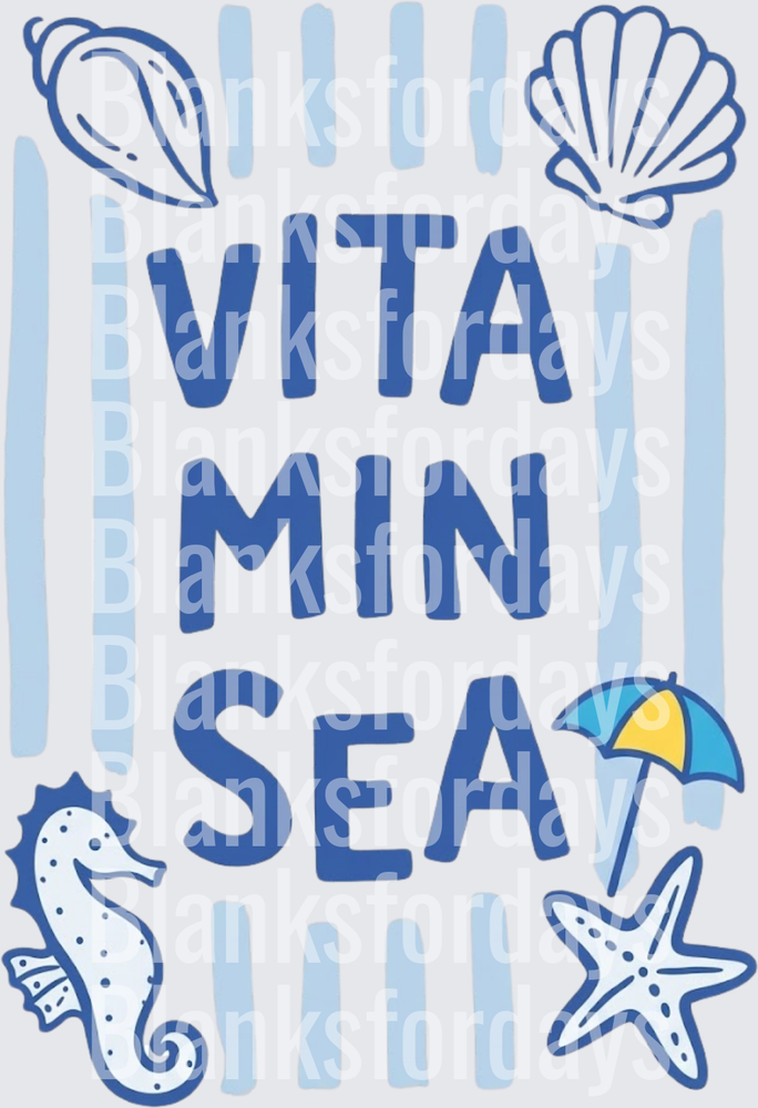 Vitamin Sea Beach Quote with Seahorse Shells Starfish Umbrella (DTF)