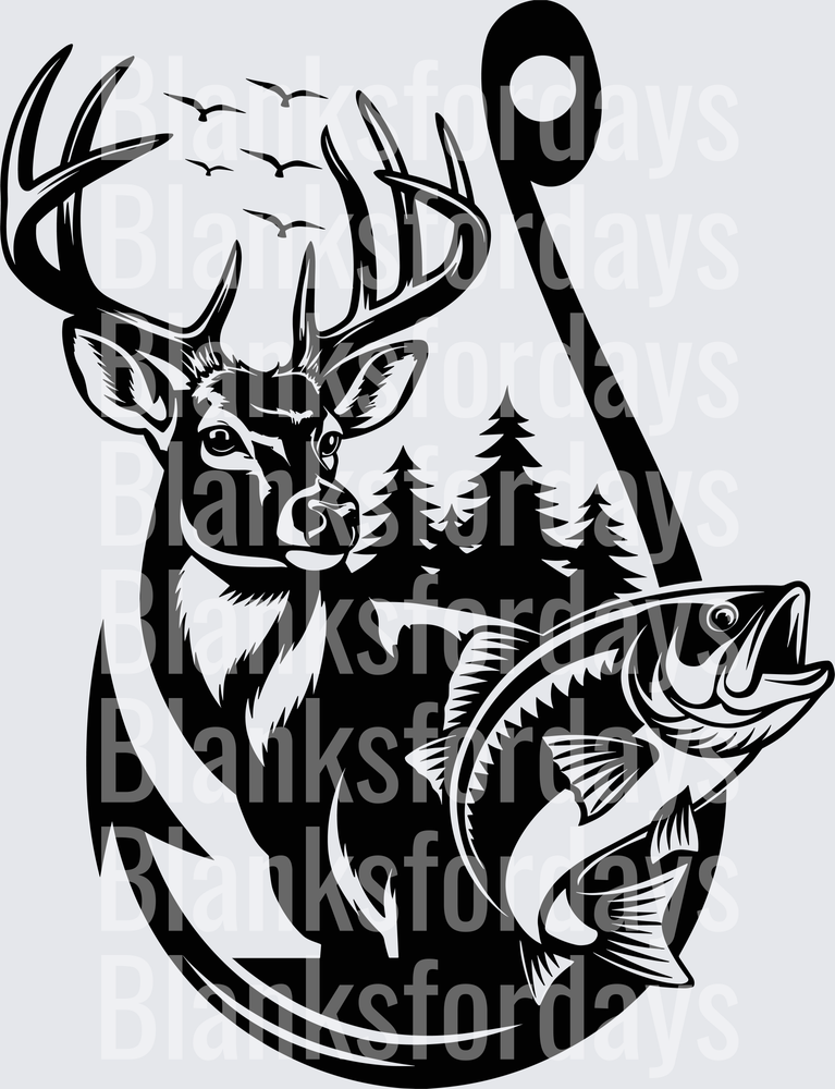 Whitetail Buck Deer Bass Fish Hook Hunting Fishing Outdoor (DTF)