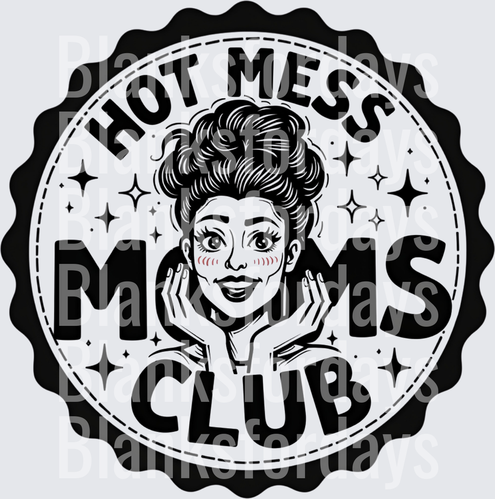 Hot Mess Moms Club Retro Woman Badge Stamp Design (DTF)